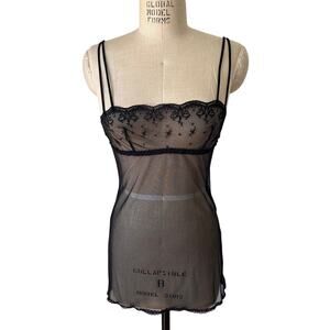 La Perla Glamour Chemise Sheer Slip Dress Size 3 Medium Black Lace